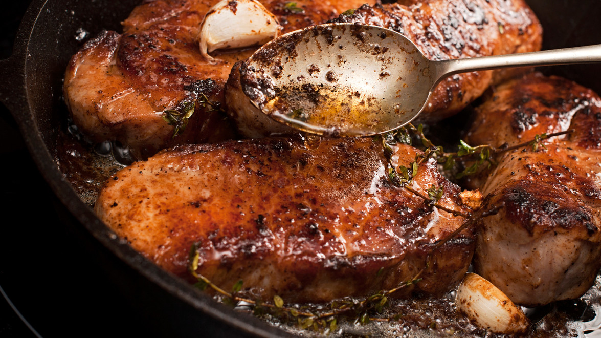 Skillet Pork Chops with Braised Red Cabbage