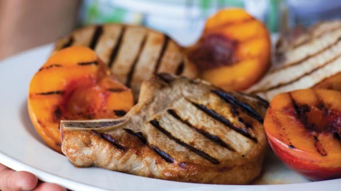 Honey Lime Grilled Pork Chops with Peaches