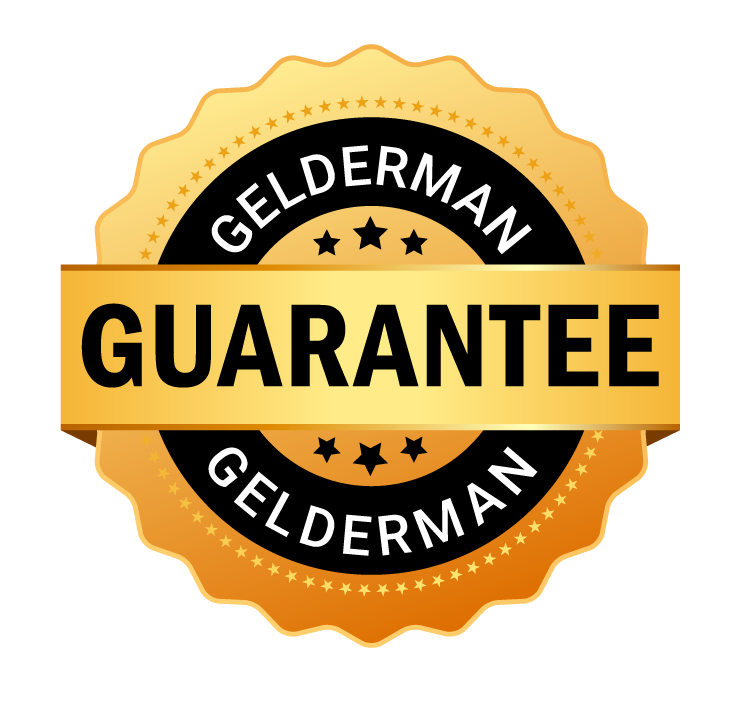 gelderman-guarantee-3 A gold and black circle that has guarantee in the middle